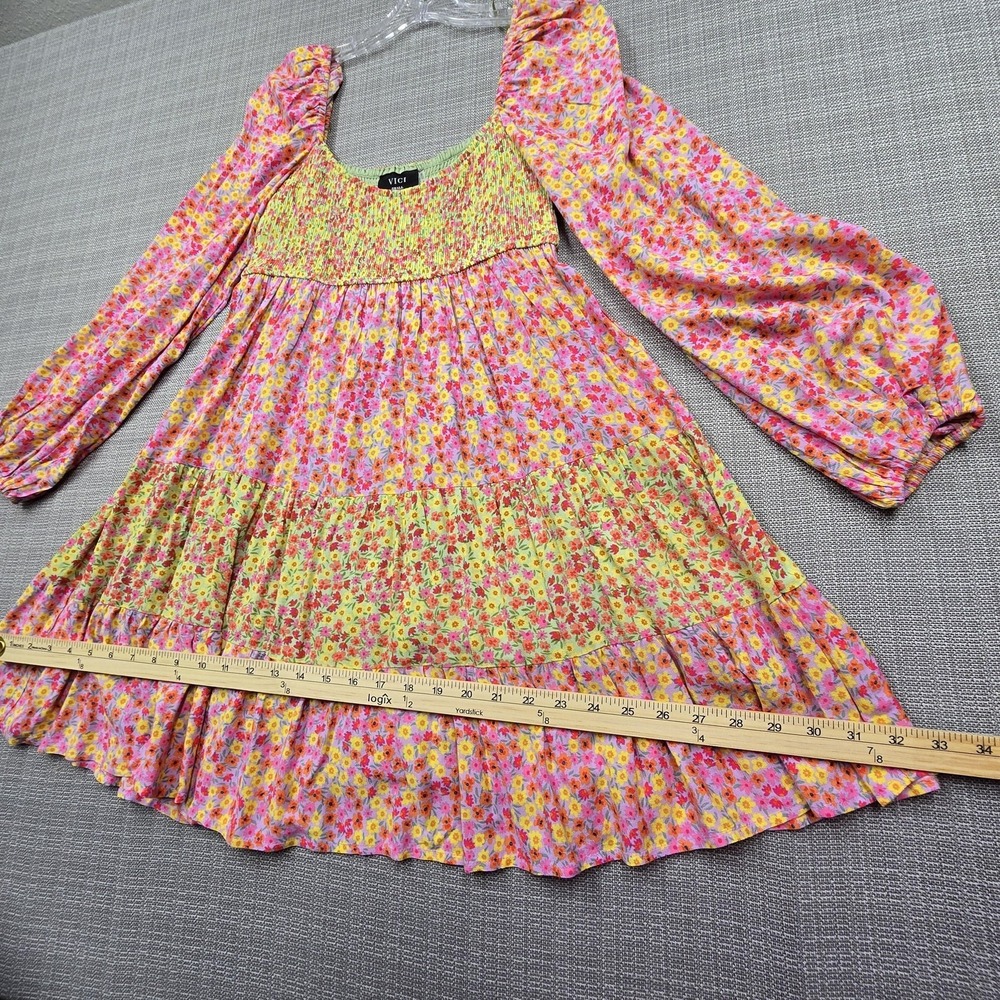 VICI Dress Womens Small Multicolor Floral Smocked Long Sleeve Boho Trapeze Swing - Picture 7 of 12
